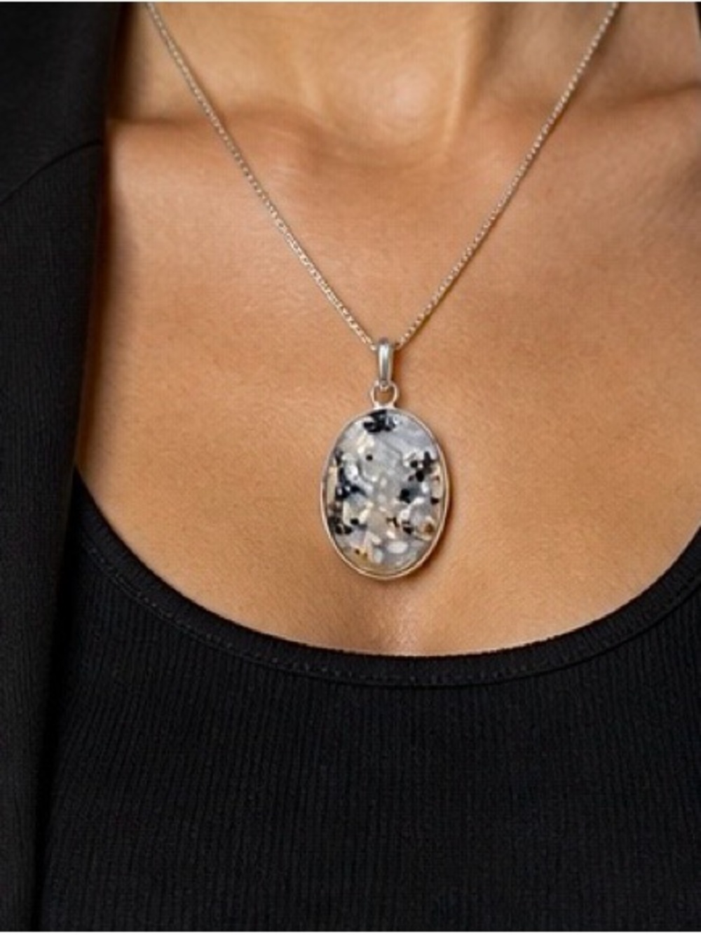 Large Oval Dendrite Opal Sterling Silver 2” Gemstone Pendant - Picture 3 of 7